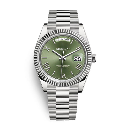 Kingsman Luxury Stainless Steel Day-Date- Emerald Green